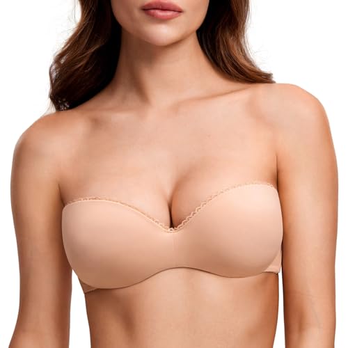 DOBREVA Damen Trägerloser BH Push Up mit Bügel Trägerlos Bandeau BHS Blush Beige 75B von DOBREVA