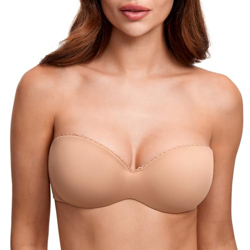 DOBREVA Damen Trägerloser BH Push Up mit Bügel Trägerlos Bandeau BHS Kaum Buff 80C von DOBREVA