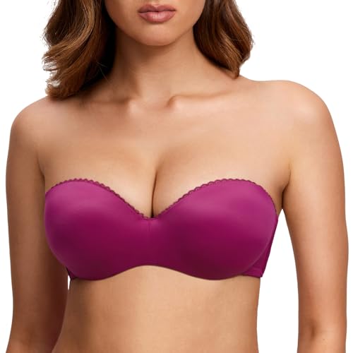 DOBREVA Damen Trägerloser BH Push Up mit Bügel Trägerlos Bandeau BHS Magenta Violett 70B von DOBREVA