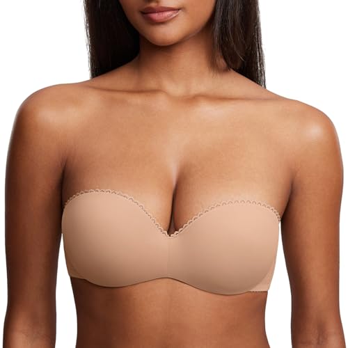 DOBREVA Damen Trägerloser BH Push Up mit Bügel Trägerlos Bandeau BHS Natürlich 70A von DOBREVA