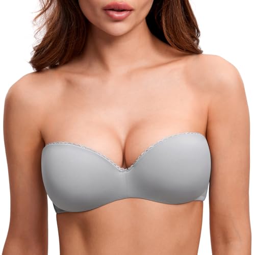 DOBREVA Damen Trägerloser BH Push Up mit Bügel Trägerlos Bandeau BHS Quantengrau 75A von DOBREVA