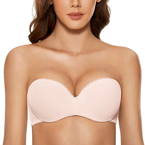 DOBREVA Damen Trägerloser BH Push Up mit Bügel Trägerlos Bandeau BHS Rose White 80C von DOBREVA