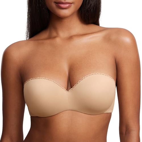 DOBREVA Damen Trägerloser BH Push Up mit Bügel Trägerlos Bandeau BHS Taupe-Tan 75A von DOBREVA