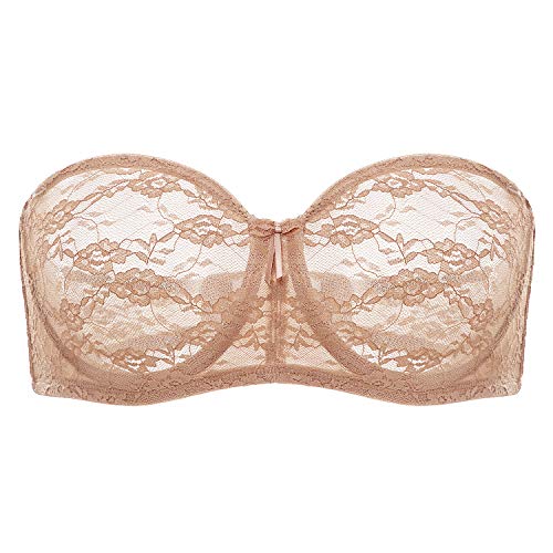 DOBREVA Damen Trägerloser BH mit Bügel Durchsichtig Spitze Dirndl Bandeau BHS mit Transparenten Trägern Natürlich 80C DOBREVA Damen Trägerloser BH mit Bügel Durchsichtig Spitze Dirndl Bandeau BHS mit Transparenten Trägern Natürlich 80C von DOBREVA