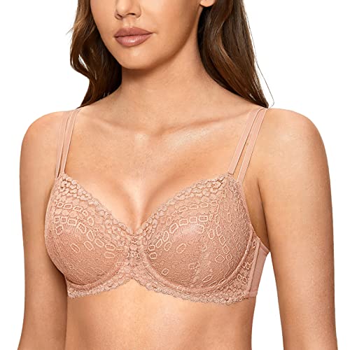 DOBREVA Damen Vollschalen BH Spitze Große Größen mit Bügel ohne Polster Sahnekaffee 80E von DOBREVA