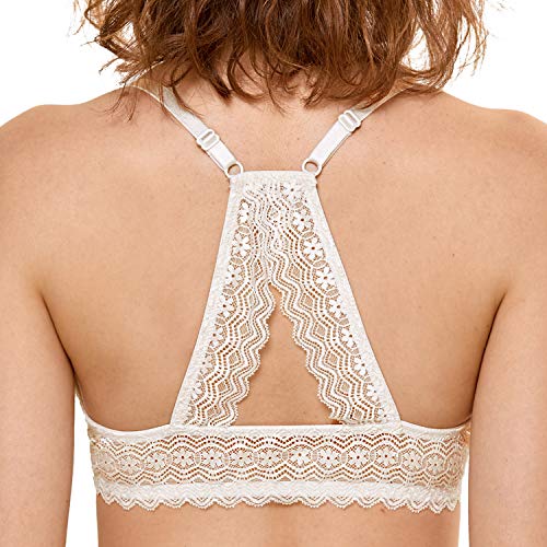DOBREVA Damen Vorderverschluss Push Up BH mit Bügel Soft T Shirt Tiefen Ausschnitt BHS Neckholder Gepolsterter Elfenbein 80A von DOBREVA