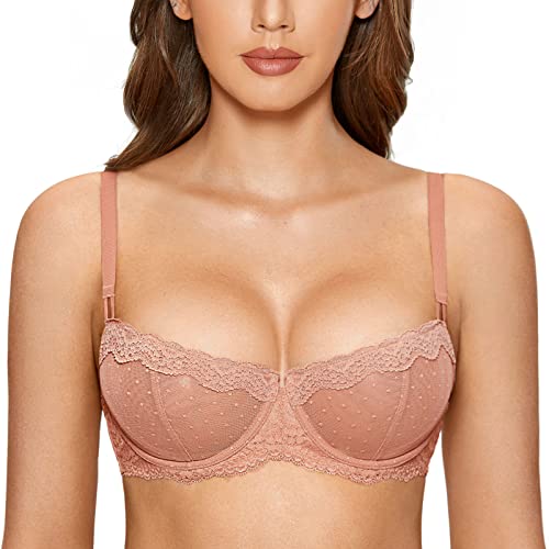 DOBREVA Balconette BH Damen mit Bügel Push Up Dirndl Spitze BHS Sexy Grosse Grössen Ungefüttert Sahnekaffee 75G von DOBREVA