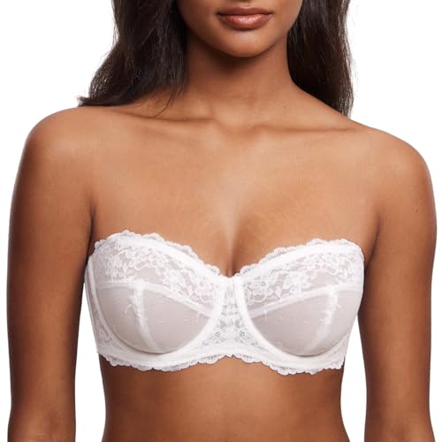 DOBREVA Trägerloser BH Sexy Spitze Bandeau Ungefütterter Bügel BH Durchsichtig mit Abnehmbaren Trägern Weiss 75F DOBREVA Trägerloser BH Sexy Spitze Bandeau Ungefütterter Bügel BH Durchsichtig mit Abnehmbaren Trägern Weiss 75F von DOBREVA