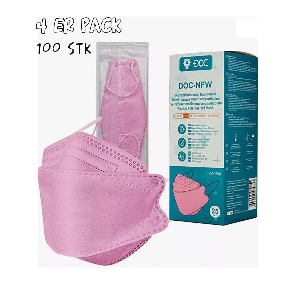 DOC Mund-Nasen-Masken FFP2-Masken NFW Pink einzel verpackt Mundschutz Atemschutz [100ER], 100-St., einzel verpackt Mundschutz Atemschutz von DOC
