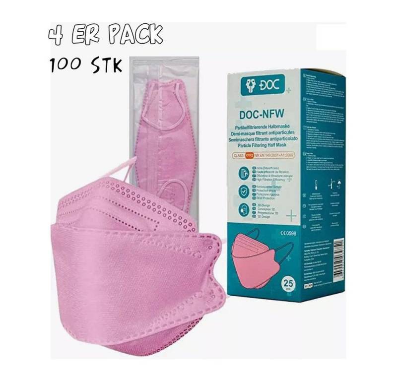DOC Mund-Nasen-Masken FFP2-Masken NFW Pink einzel verpackt Mundschutz Atemschutz [100ER], 100-St., einzel verpackt Mundschutz Atemschutz von DOC