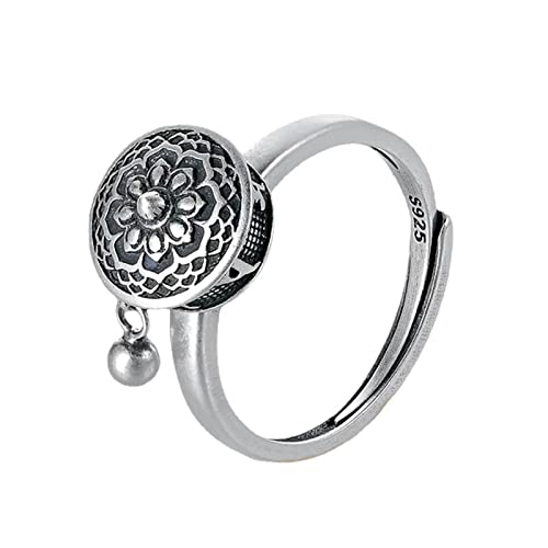 DOCCESTU 925 Silber Rotierender Ring Lotus Sanskrit Zauber Schnitzring Handgefertigter verstellbarer buddhistischer tibetischer Gyroskop Gebetsring Vintage Glaube Glücksring von DOCCESTU
