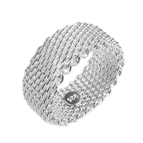 DOCCESTU Damen-Ehering mit 925er-Sterlingsilber-Beschichtung, modisch, gestrickt, gewebt, Netzstoff, Augenring (Größe 10) von DOCCESTU