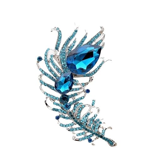 Damen-Broschen, große Kristall-Feder-Broschen für Damen, seeblaue Farbe, Mantel-Brosche, Hochzeit, Schmuck, Party-Accessoires, Geschenk, Brosche von DOCOXI