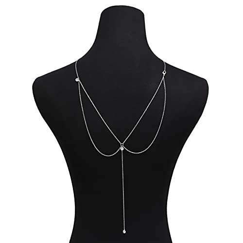 Körperkette, modisch, trendige Metall-Halskette, Kristall-Rückenkette, einfache sexy Quaste, Strass, mehrschichtige Körperkette für Frauen, Accessoires, Körperschmuck (Metallfarbe: Silber) von DOCOXI