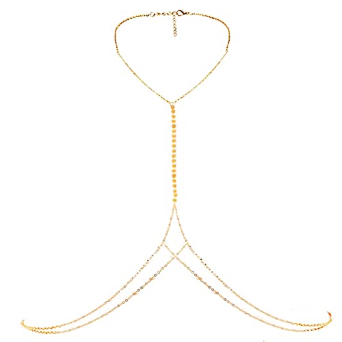 Körperketten Edelstahl Multilyaer Mesh Pailletten Taille Kette für Frauen Mode Sexy Bikini Strand Bauchkette Körperschmuck (Silberfarbe) (Goldfarbe) von DOCOXI