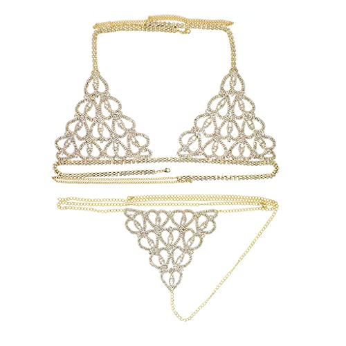 Taillenkette, Bikini-Körperkette, Geschirr für Damen, modische Dessous-Kette, Strass-BH und Set, Schmuck für Damen (Gold) (Silber) (Gold) von DOCOXI