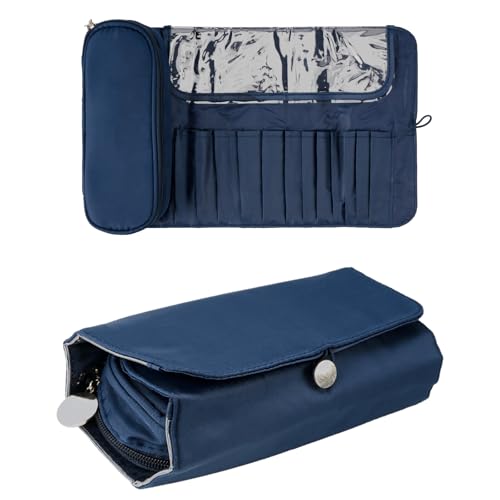 DODAMOUR Tragbare faltbare Make-up-Pinsel-Tasche mit faltbarer Silikon-Reinigungsmatte, multifunktionale Kosmetik-Rolltasche, Make-up-Pinselhalter, Make-up-Pinsel-Organizer für Reisen (blau) von DODAMOUR