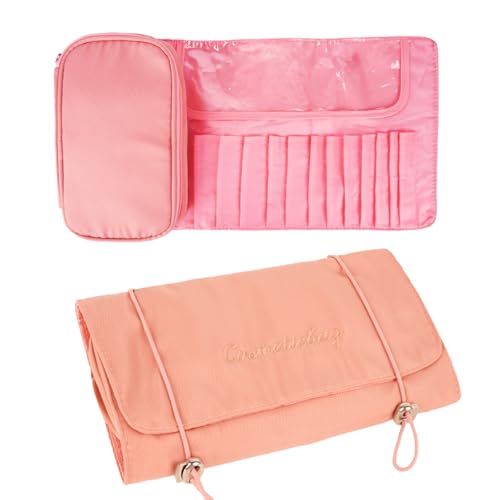 Tragbare faltbare Make-up-Pinseltasche mit Silikon-Reinigungsschüssel, multifunktionaler Kosmetikrollen-Aufbewahrungskoffer, Make-up-Pinselhalter, Make-up-Pinsel-Organizer-Tasche für Reisen (2-in-1, von DODAMOUR