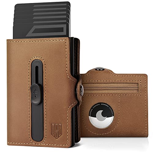 DODENSHA Airtag Kartenetui RFID Schutz Herren Geldbörse | POP UP Slim Wallet mit Münzfach | Kleine Kreditkartenetui Portmonee | Mini Portemonnaie | Geldbeutel für Herren Klein für 7+ Karten | Braun von DODENSHA