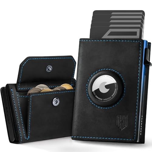 DODENSHA® Airtag Wallet Herren mit XL Münzfach I MagSnap Kartenetui Herren I Smart Airtag Wallet für 10+ Karten I Geldbörse Herren mit RFID Schutz I Portmonee Herren mit AirTag* Fach I Schwarzblau von DODENSHA