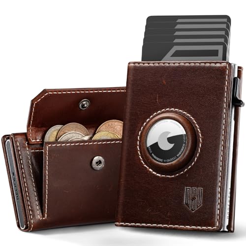 DODENSHA® Airtag Wallet mit XL Münzfach I MagSnap Kartenetui Herren I Smart Wallet für 10+ Karten I Geldbörse mit RFID Schutz I Portmonee Herren mit AirTag* Fach I Braun Silber von DODENSHA