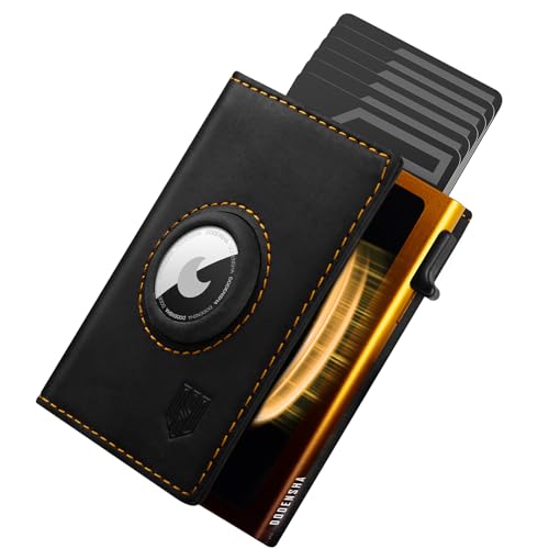 DODENSHA® MagSnap Airtag Wallet Herren I Kartenetui Herren I Smart Wallet für 10+ Karten I Wallet mit Münzfach I Geldbeutel mit AirTag* Fach I Geldbörse Herren mit RFID Schutz I SchwarzGelb von DODENSHA