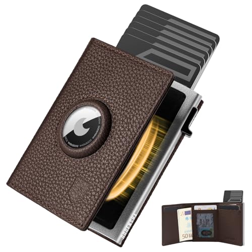 DODENSHA® MagSnap Pepple Airtag Wallet Herren I Kartenetui Herren I Smart Wallet für 10+ Karten I Wallet mit Münzfach I Geldbeutel mit AirTag* Fach I Geldbörse Herren mit RFID Schutz I Braun Silber von DODENSHA