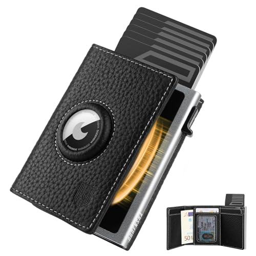DODENSHA® MagSnap Pepple Airtag Wallet Herren I Kartenetui Herren I Smart Wallet für 10+ Karten I Wallet mit Münzfach I Geldbeutel mit AirTag* Fach I Geldbörse Herren mit RFID Schutz I Schwarz Silber von DODENSHA