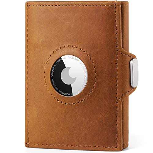 DODENSHA Airtag Mini Geldbörse mit Münzfach und RFID-Schutz I Portmonee mit Knöpfen für Herren I Slim Wallet I Karten Portemonnaie Klein | Kreditkartenetui für Herren | Crazy-Horse Braun von DODENSHA