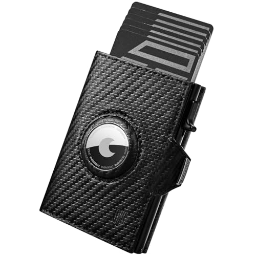 DODENSHA Italienisches Leder Airtag Wallet | Herren Geldbörse | Wallets for Men | RFID kartenetui | Smart Wallet | Slim Wallet mit Münzfach | Pop-up-Kartenetui aus Aluminium | 8-10 Karten | Carbon von DODENSHA