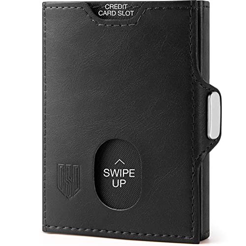 DODENSHA Mini Geldbörse mit Münzfach und RFID-Schutz I Portmonee mit Knöpfen für Herren I Slim Wallet I Karten Portemonnaie Klein | Kreditkartenetui für Herren | Schwarz von DODENSHA