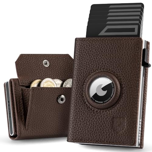 DODENSHA Pebble Airtag Wallet mit XL Münzfach I MagSnap Smart Airtag Wallet I Kartenetui für 10+ Karten I Geldbörse mit RFID Schutz I Portmonee Herren I Braun Silber von DODENSHA