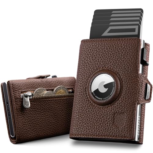 DODENSHA Pepple Airtag Wallet I Geldbörse Herren mit Knöpfen I Smart Wallet mit Münzfach I Geldbeutel Herren für 10+ Karten I Wallets for Men I Portmonee Herren I RFID Schutz I Schwarz Silber von DODENSHA