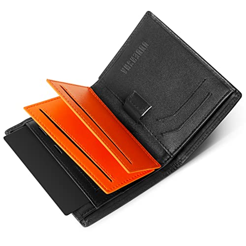 DODENSHA Schwarze Geldbörse Herren, Portemonnaie Herren Leder, Geldbeutel RFID Schutz, Kartenetui Herren Slim Wallets for Men mit Münzfach, Geldfach, Viele Kartenfäche für 8-11 Karten von DODENSHA