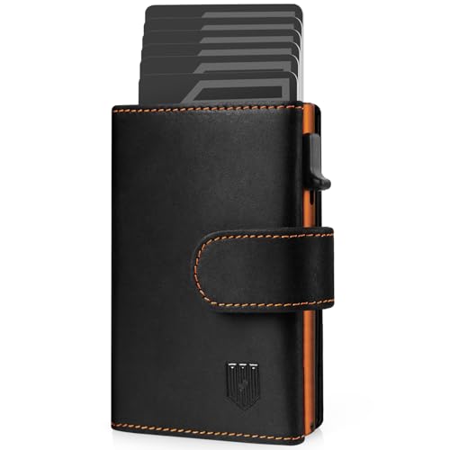 DODENSHA Slim Wallet Mit Münzfach I Kartenetui Herren I Kreditkartenetui Geldbeutel für 10+ Karten I Wallets for Men I RFID Schutz I BlackOrange von DODENSHA