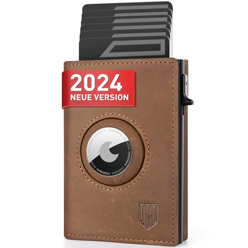 DODENSHA® MagSnap Airtag Wallet Herren mit RFID Schut I Kartenetui Herren I Smart Wallet Klein für 10+ Karten I Wallet mit Münzfach I Portmonee Herren mit AirTag* Fach I Geldbörse Herren Vintage Braun von DODENSHA