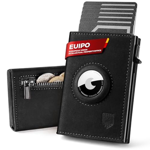 DODENSHA® AirTag* Geldbörse mit Münzfach I Smart Airtag Wallet Klein mit RFID Schutz I Geldbörse Herren für 10+ Karten I Slim Wallet for Men I Kartenetui Herren mit Air Tag* Fach-NEU Schwarz von DODENSHA