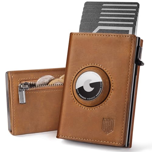 DODENSHA® AirTag* Geldbörse mit Münzfach I Smart Airtag Wallet Klein mit RFID Schutz I Geldbörse Herren für 10+ Karten I Slim Wallet for Men I Kartenetui Herren mit Air Tag* Fach-NEU Brown von DODENSHA