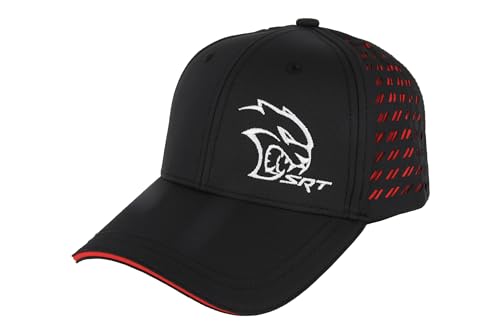 Dodge SRT Hellcat Mütze mit gesticktem Logo, Performance-Style, mittelgroßes Profil, lasergeschnitten, Rhombus, 6 Paneele, strukturiertes Rhombus-Logo, Drop-Tag und Klettverschluss, Schwarz/Rot, Dodge SRT Hellcat Mütze mit gesticktem Logo, Performance-Style, mittelgroßes Profil, lasergeschnitten, Rhombus, 6 Paneele, strukturiertes Rhombus-Logo, Drop-Tag und Klettverschluss, Schwarz/Rot, von DODGE