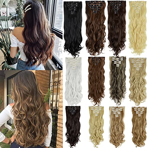 DODOING 7 Stück 16 Clips Lockig Dicke Clip in Haarverlängerung Full Head Clip On Synthetische Haarverlängerung Doppel Tressen Haarverlängerung gewellte Haarteile für Frauen DODOING 7 Stück 16 Clips Lockig Dicke Clip in Haarverlängerung Full Head Clip On Synthetische Haarverlängerung Doppel Tressen Haarverlängerung gewellte Haarteile für Frauen von DODOING