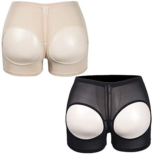 DODOING Damen Butt Lifter Shapewear Seamless Hip Enhancer Body Shaper Control Pantys Bauchkontrolle Boyshort Unterwäsche, 1# Schwarz + Beige, XL von DODOING