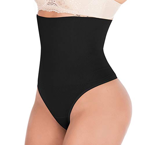 DODOING Damen Shapewear String Tanga Bodyshaper figurformende Unterwäsche Bauchweg Miederslip Hohe Taille Shaper Panties- M/L(Taille 26.4-30.3 inch), Schwarz von DODOING