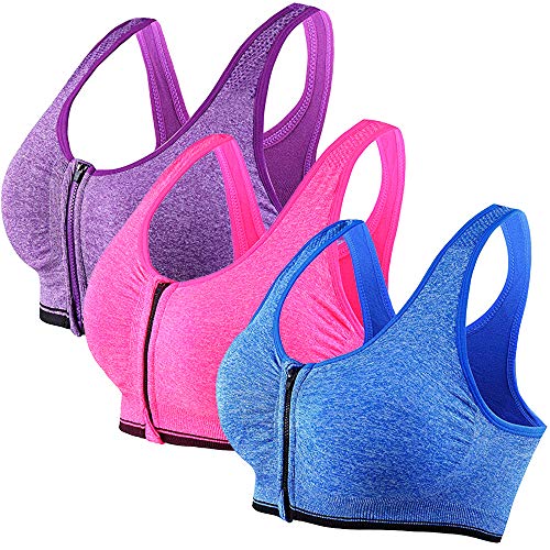 DODOING Damen Sport BH Starker Halt Reißverschluss Gepolstert BH ohne Bügel Push Up BH für Top Yoga Fitness Training, 1/2/3er Pack von DODOING