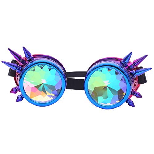 DODOING Kaleidoskop-Schutzbrille Steampunk Rave-Brille Kristall Regenbogen Kaleidoskop Rave Gläser Regenbogen Kristall Glaslinse, Blau / Violett (Spieß), One size von DODOING