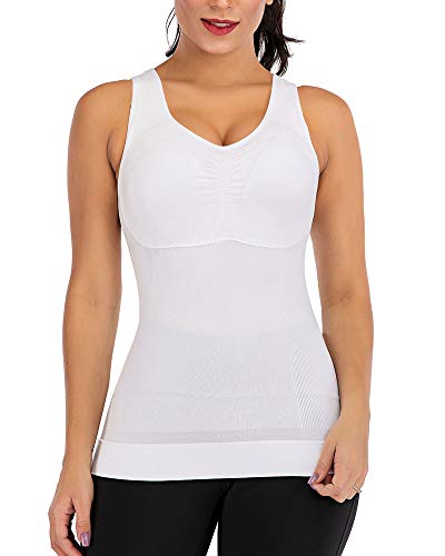 Damen BH-Hemd Unterhemd mit integriertem Gepolstertem BH ohne Bügel Bustier Nahtlos Ärmellos Shirt Basic Tank Tops Unterwäsche für Das Tägliche Tragen von Yoga von DODOING