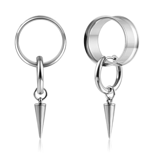 DOEARKO Flesh Tunnel 1 Paar Ohr Tunnel Plug mit Anhänger Double Flared Plug Ohr Expander Piercing Schmuck für Frauen und Männer 8mm-16mm Silber 22mm von DOEARKO