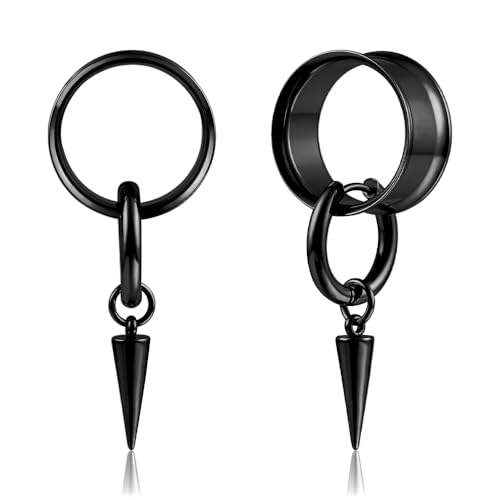 DOEARKO Flesh Tunnel 1 Paar Ohr Tunnel Plug mit Anhänger Double Flared Plug Ohr Expander Piercing Schmuck für Frauen und Männer Schwarz 14mm von DOEARKO