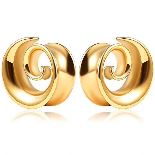 DOEARKO Flesh Tunnel Saddles Ohr Tunnel Set Edelstahl Ohr Plug Expander Gestreckte Piercing Jewellery für Frauen und Männer (Gold,14mm) von DOEARKO