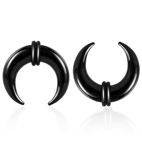 DOEARKO Glase Pincher Tapers Septum Ring C Form Buffalo Horn Ohr Tunnel Expander Dehnungsschnecke mit O Ringe Stretcher Expander Piercing Schmuck für Frauen Männer (Schwarz, 6mm) von DOEARKO