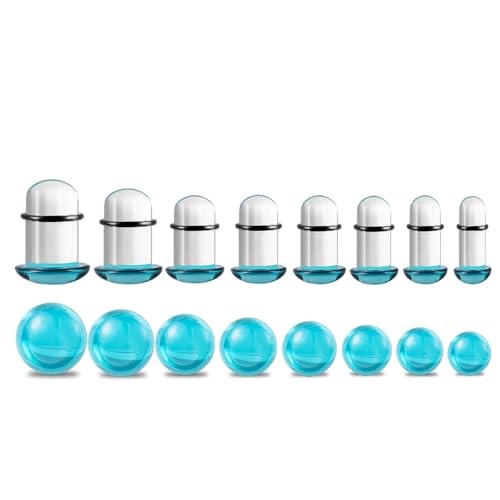 DOEARKO Ohr Dehnstäbe Set 8 Paare Glase Ohr Expander Plug mit O-ringe Ohr Messgeräte Expander Set Piercings Schmuck für Frauen Männer (1.6-10mm) (Blaue) von DOEARKO